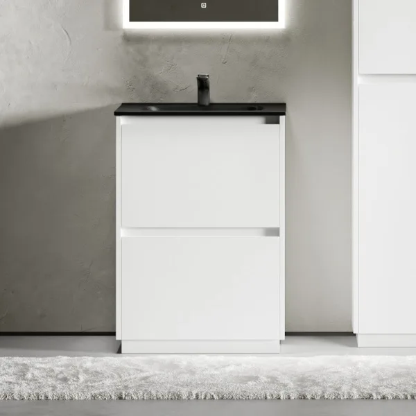 Тумба с раковиной Sancos Libra Floor 60 белый глянец, черная раковина CN7001MB Sancos — Оригинал