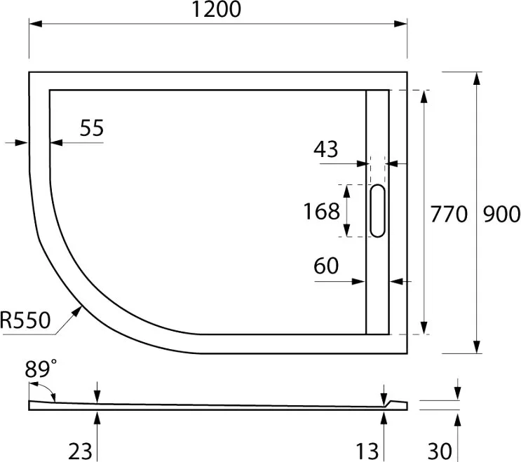 Поддон для душа Cezares Tray TRAY-AS-RH-120/90-550-30-W-R R120х90 R Sancos — официальный сайт