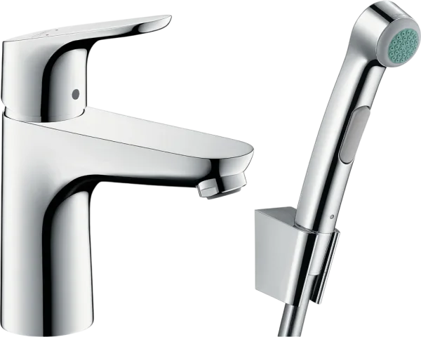 Смеситель для раковины Hansgrohe Focus 31927000 с гигиеническим душем, с донным клапаном Push-Open Sancos — Оригинал