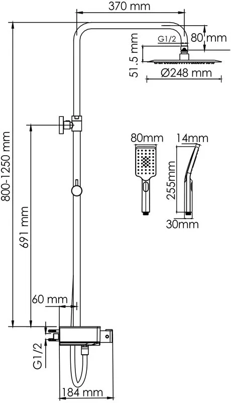 Душевая стойка Wasserkraft Abens 2000 A114.258.130.CB Thermo, с термостатом, черная Sancos — официальный сайт