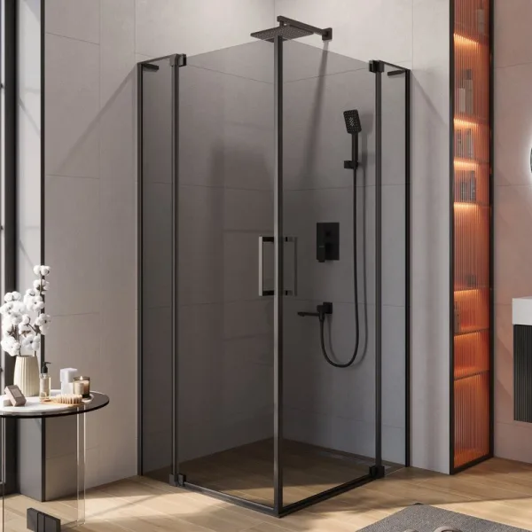 Душевой уголок Cezares Slider A 2 90/100 Grigio Nero профиль черный, стекло серое Sancos — Оригинал