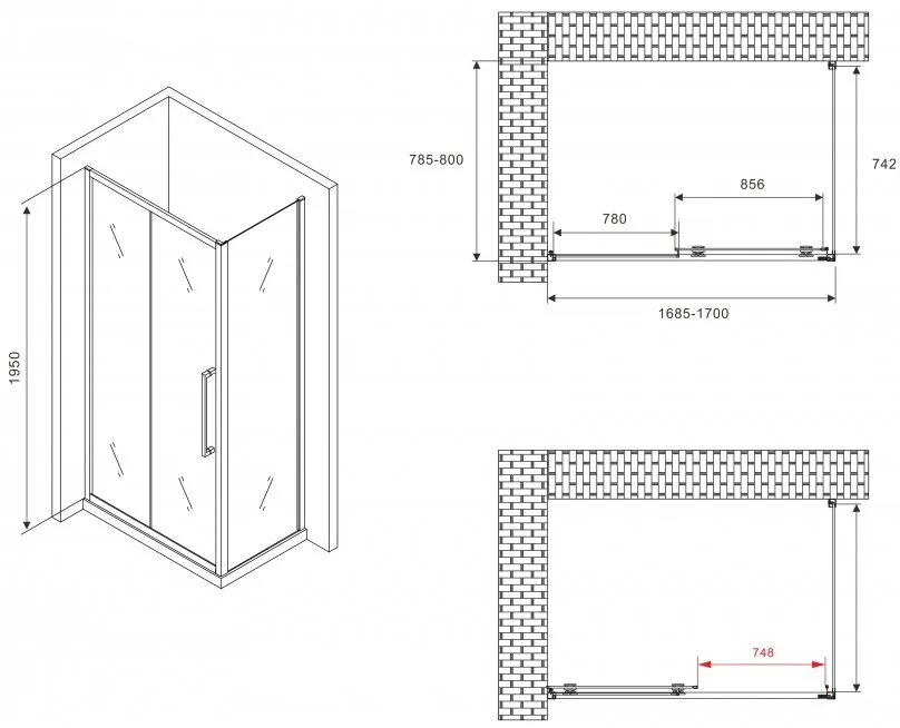 Душевой уголок Abber Schwarzer Diamant AG30170BH-S80B 170x80, профиль черный, стекло прозрачное Sancos — официальный сайт