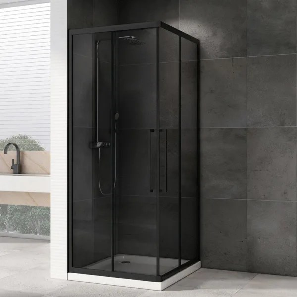 Душевой уголок Abber Schwarzer Diamant AG02080BDTH 80x80, профиль черный, стекло тонированное серое Sancos — Оригинал
