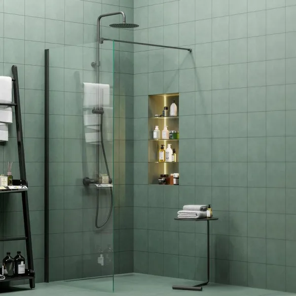 Душевая перегородка KERAMA MARAZZI Vetro VE.90.WI.BLK.M 90 см, профиль матовый черный, стекло прозра Sancos — Оригинал
