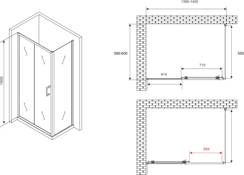 Душевой уголок Abber Schwarzer Diamant AG30140B5-S60B5 140x60, профиль черный, стекло прозрачное Sancos — официальный сайт