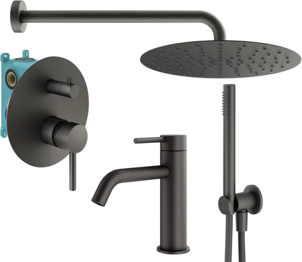 Комплект для ванной Plumberia Selection Ixo KITXO18GR53 С ВНУТРЕННЕЙ ЧАСТЬЮ, графит матовый Sancos — Оригинал