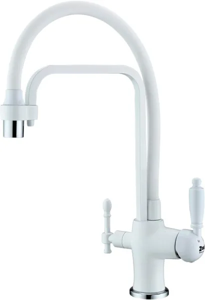 Смеситель для кухни Zorg Sanitary ZR 342-8 YF White с гибким изливом Sancos — Оригинал