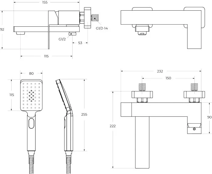 Смеситель для ванны с душем Cezares Slider SLIDER-VD-NOP, матовый черный Sancos — официальный сайт