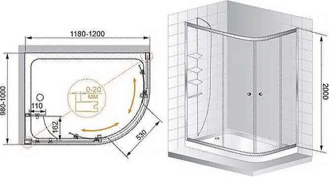 Душевой уголок Cezares Anima ANIMA-W-RH-2-120/100-C-Cr-L Sancos — официальный сайт