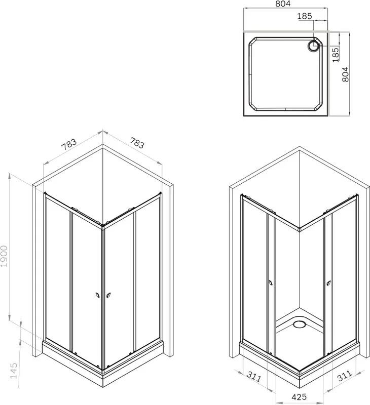 Душевой уголок AM.PM Sunny W87G-403-8080-MT 80x80 см, серебро Sancos — официальный сайт