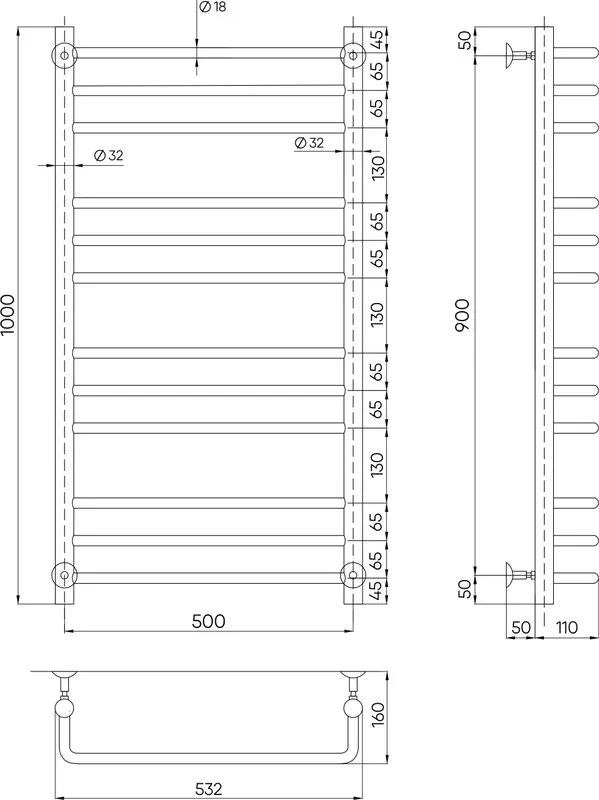 Полотенцесушитель водяной Indigo Brace LBCW100-50 серебристый Sancos — официальный сайт