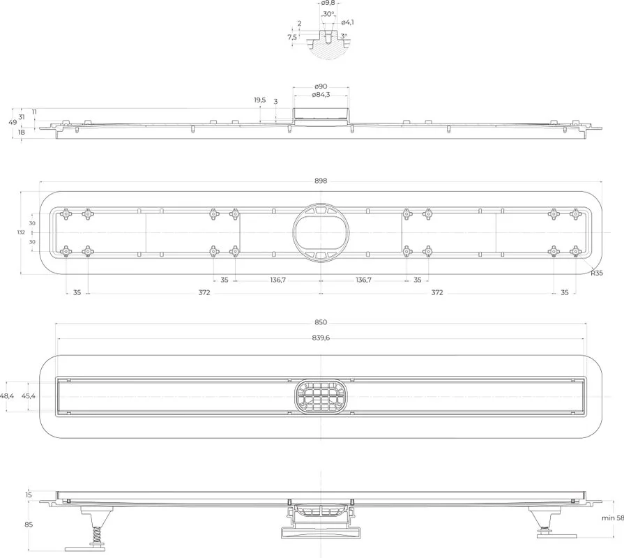 Душевой трап (лоток) BelBagno Luce BB-LD-LUCE-90-NERO 85 см, матовый черный Sancos — официальный сайт