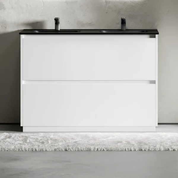Тумба с раковиной Sancos Libra Floor 120 двойная черная раковина CN7004MB, белый глянец Sancos — Оригинал