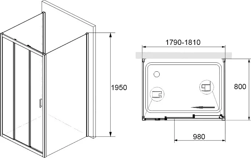 Душевой уголок RGW Passage PA-13+80 см (179-181)x80x195 профиль хром, стекло прозрачное Sancos — официальный сайт