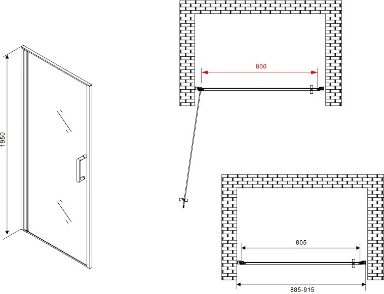 Душевая дверь в нишу Abber Sonnenstrand AG04090B 90 см, профиль черный, стекло прозрачное Sancos — официальный сайт