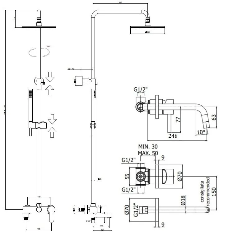 Комплект для ванной Paffoni Light KITCOL632BO007 С ВНУТРЕННЕЙ ЧАСТЬЮ, белый матовый Sancos — официальный сайт