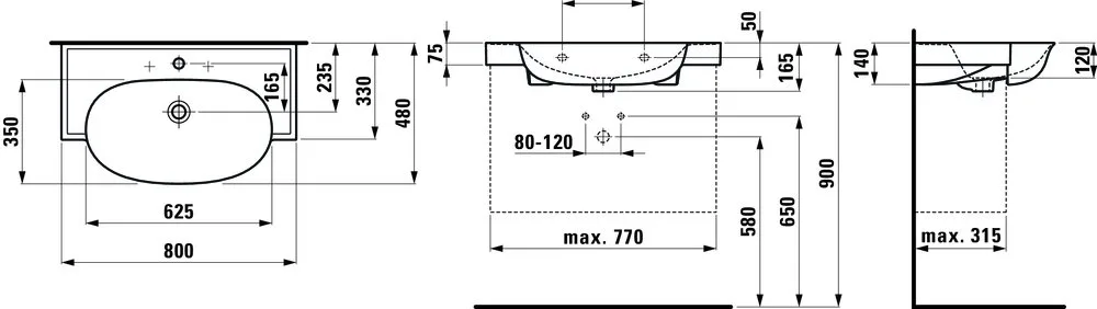 Мебельная раковина Laufen The New Classic 8.1385.5.000.104.1 80 см Sancos — официальный сайт