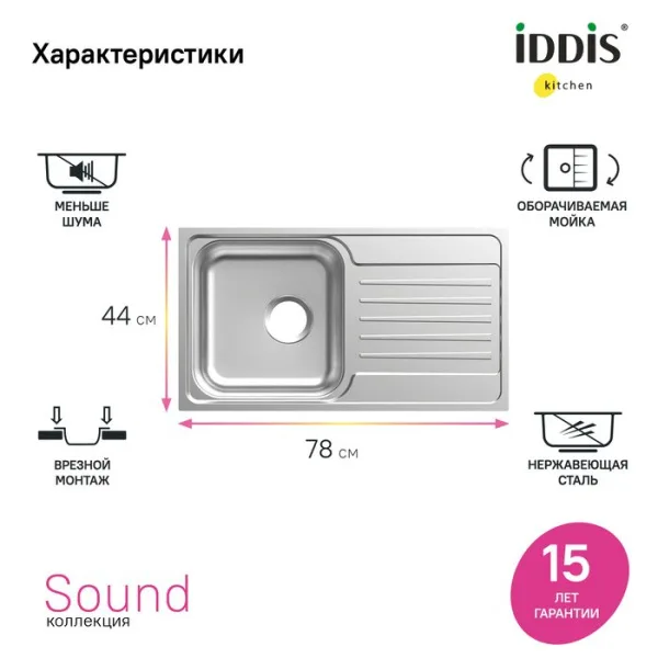 Мойка кухонная IDDIS Sound SND78SDi77 Sancos — Оригинал