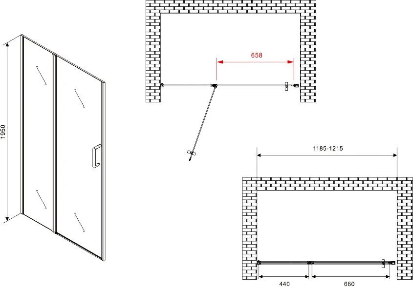 Душевая дверь в нишу Abber Sonnenstrand AG04120BS 120 см, профиль черный, стекло прозрачное Sancos — официальный сайт
