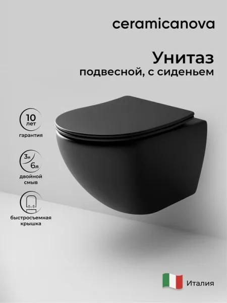 Унитаз подвесной Ceramicanova Metropol CN4002MB Sancos — Оригинал