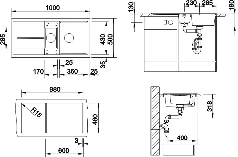Мойка кухонная Blanco Metra 6S 518877 темная скала Sancos — официальный сайт