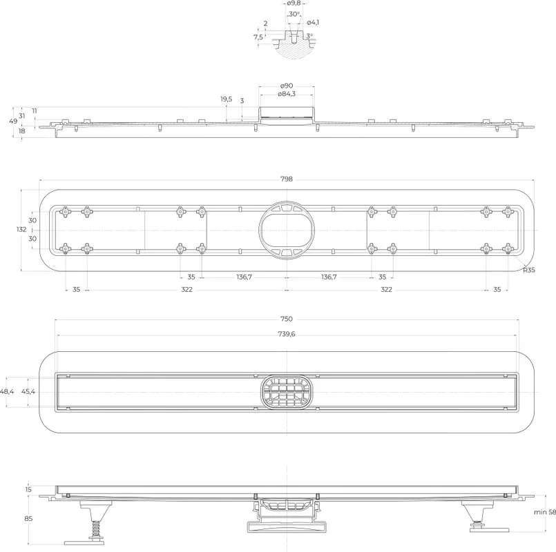 Душевой трап (лоток) BelBagno Luce BB-LD-LUCE-80-CR 75 см, хром Sancos — официальный сайт