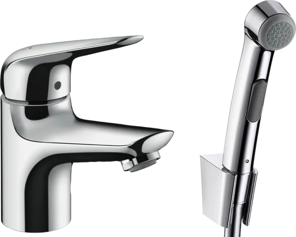Смеситель для раковины Hansgrohe Novus 71144000 с гигиеническим душем, хром Sancos — Оригинал