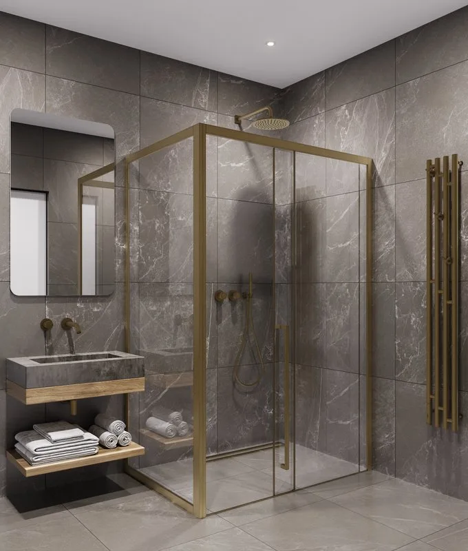 Душевой уголок Timo TDSS-140/17C-8L + TSS-900/17C-8 140x90 см, профиль матовое золото, стекло прозра Sancos — официальный сайт