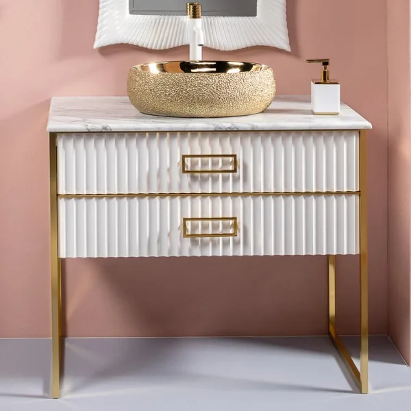Тумба под раковину без столешницы Armadi Art Monaco 100 для столешницы белая, золото Sancos — Оригинал