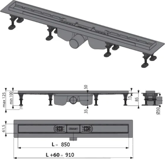 Душевой трап (лоток) AlcaPlast Optima APZ12-850 с опорами Sancos — официальный сайт