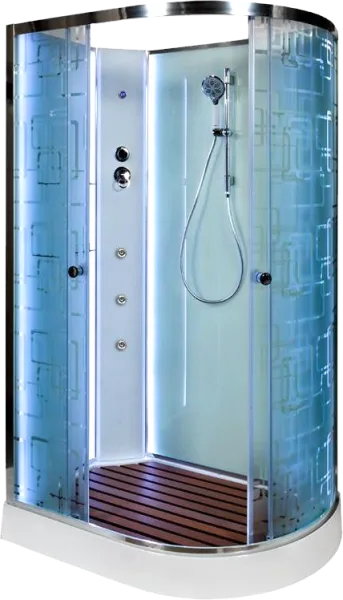 Душевая кабина DTO EM1512LN 120х80, LED с гидромассажем, профиль хром, стекло матовое с узором Sancos — Оригинал