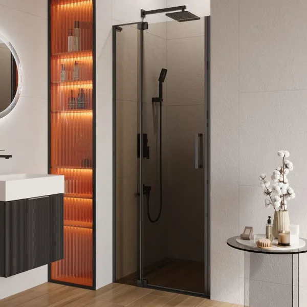 Душевая дверь в нишу Cezares Slider B 1 80/90 BR Nero профиль черный, стекло бронза Sancos — Оригинал