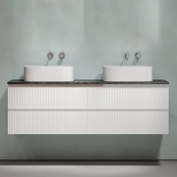 Тумба с раковиной Sancos Snob R 160 bianco, столешница черный мрамор TT160A1, раковина CN6052 Sancos — Оригинал