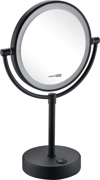 Косметическое зеркало Wasserkraft K-1005Black с подсветкой, двухстороннее, поворотное, черное матово Sancos — Оригинал
