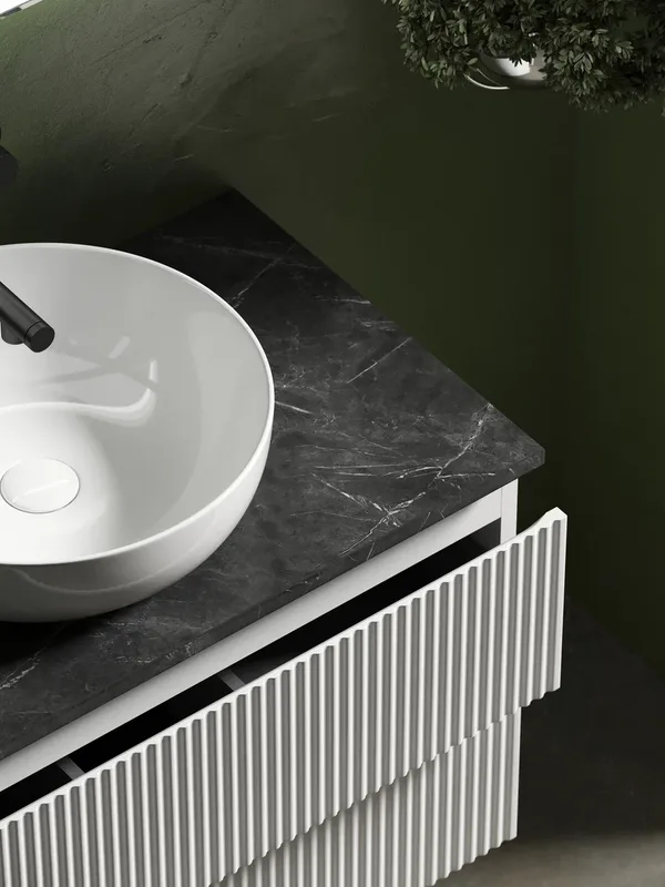 Тумба с раковиной Sancos Snob R 80 см, bianco, столешница черный мрамор, раковина CN5024 Sancos — официальный сайт