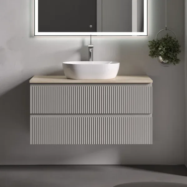 Тумба с раковиной Sancos Snob R 100 см, beige soft, столешница бежевая, раковина CN5010 Sancos — Оригинал