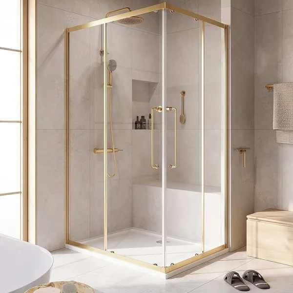 Душевой уголок Cezares Relax RELAX-304-AH-2-120/90-C-BORO 120x90, профиль брашированное золото Sancos — Оригинал