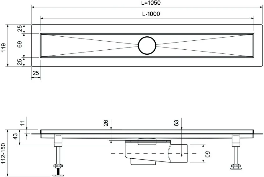 Душевой трап (лоток) Timo Drain Systems DS230210/01 1000 двусторонняя панель plate под плитку, сатин Sancos — официальный сайт