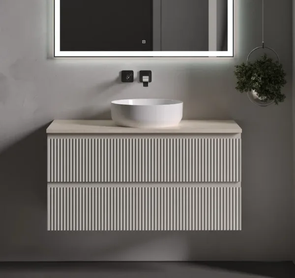 Тумба с раковиной Sancos Snob R 100 см, beige soft, столешница бежевая, раковина CN6022 Sancos — Оригинал