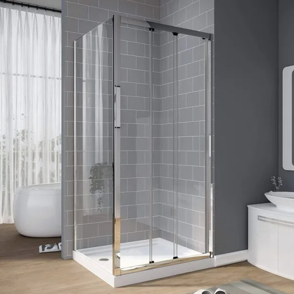 Душевой уголок Veconi Rovigo RV-028 100х90 см, профиль глянцевый хром, стекло прозрачное Sancos — Оригинал
