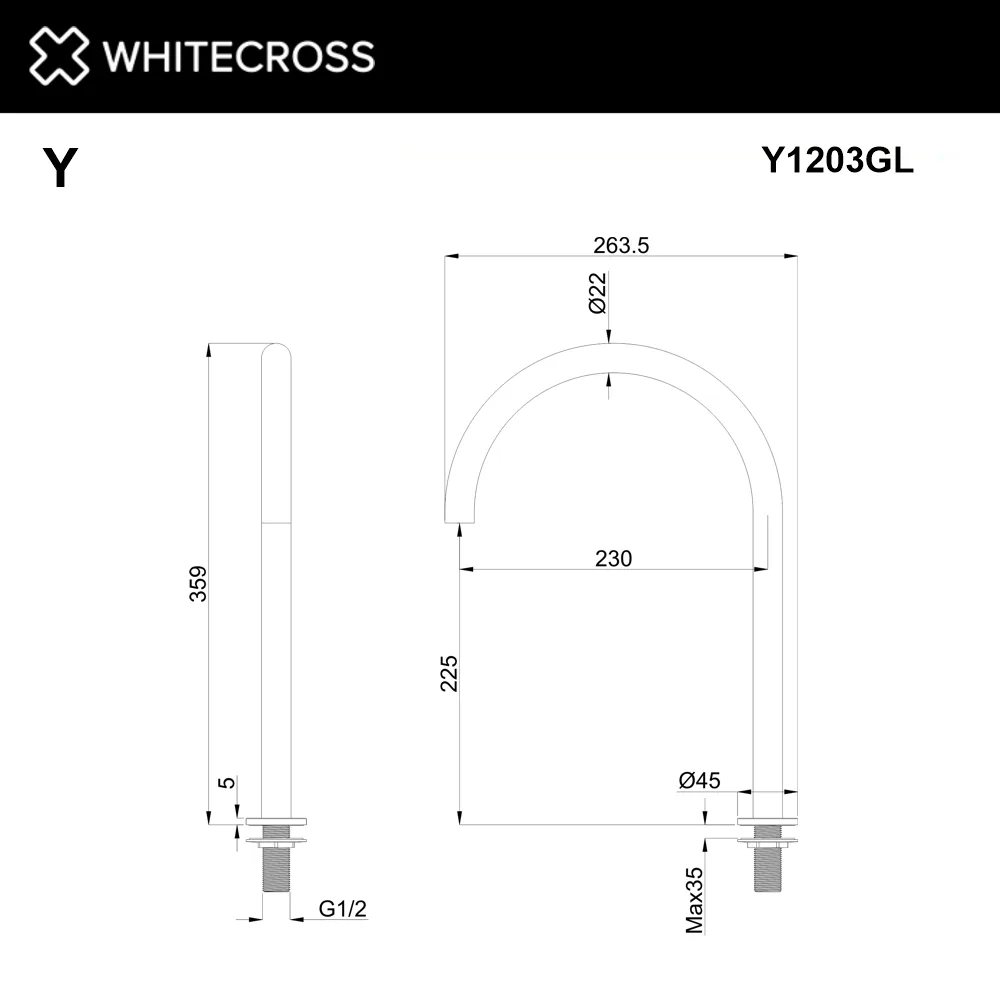 Излив WHITECROSS Y Y1203GL золото Sancos — официальный сайт
