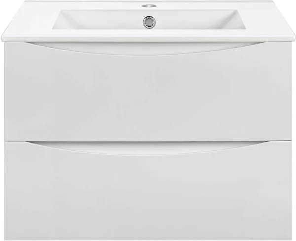 Тумба под раковину без столешницы Vincea Mia Slim 60, подвесная, 2 ящика, белая глянцевая Sancos — Оригинал