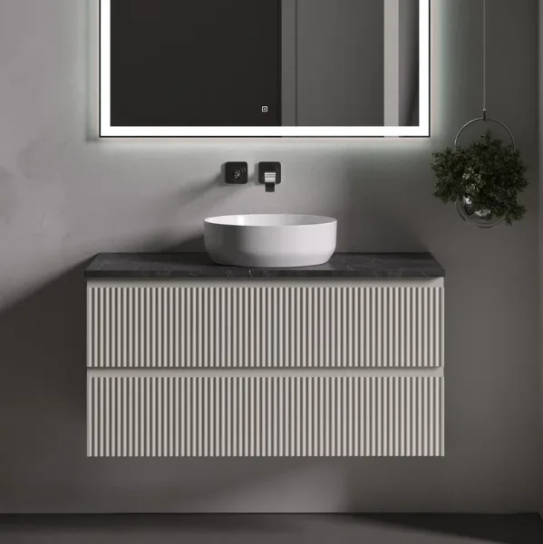 Тумба с раковиной Sancos Snob R 100 см, beige soft, столешница черный мрамор, раковина CN6022 Sancos — Оригинал