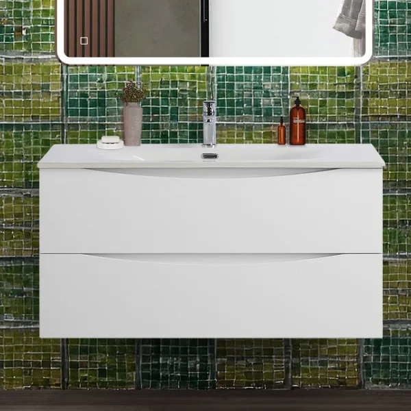 Тумба под раковину без столешницы BelBagno Marino-cer-n 100 подвесная, bianco lucido Sancos — Оригинал
