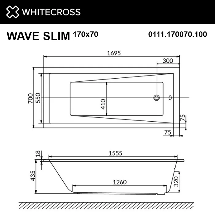 Акриловая ванна WHITECROSS Wave Slim 170x70 см, встраиваемая, белая Sancos — официальный сайт