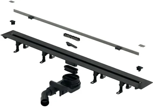 Душевой трап (лоток) Splendy Vario Drain VD30512KYAB с решеткой и опорами, оружейная сталь Sancos — Оригинал