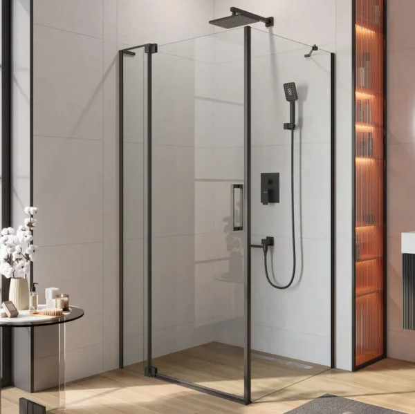 Душевой уголок Cezares Slider AH 1 90-100/110 C Nero профиль черный, стекло прозрачное Sancos — Оригинал