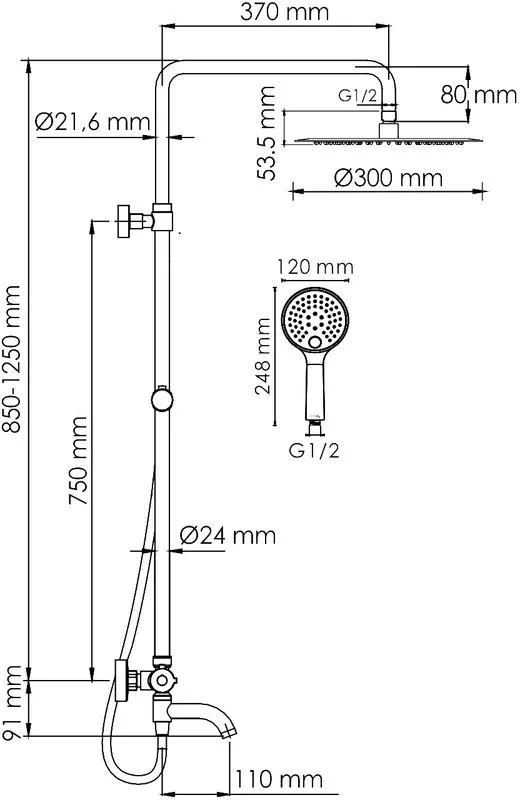 Душевая стойка Wasserkraft Sauer A188.263.207.PG Thermo, с термостатом, золото Sancos — официальный сайт