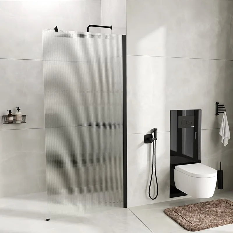 Душевая перегородка Wasserkraft Rur 30W 110 см, профиль матовый черный, стекло рифленое Sancos — официальный сайт