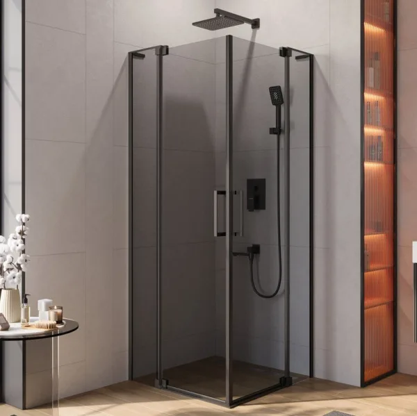 Душевой уголок Cezares Slider AH 2 70/80-80/90 Grigio Nero профиль черный, стекло серое Sancos — Оригинал